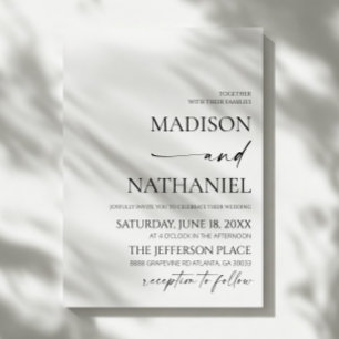 Modern Elegant Minimalist White Black Wedding Invitation