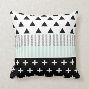 Modern Elegant Mint, Black,  & White Shapes Cushion