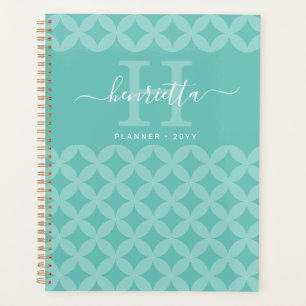 Modern Elegant Mint Circle Pattern Monogram Name Planner