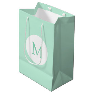 Modern Elegant Mint Green Colour Monogram Template Medium Gift Bag