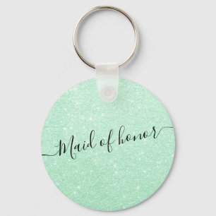 Modern elegant mint green glitter maid of honour key ring