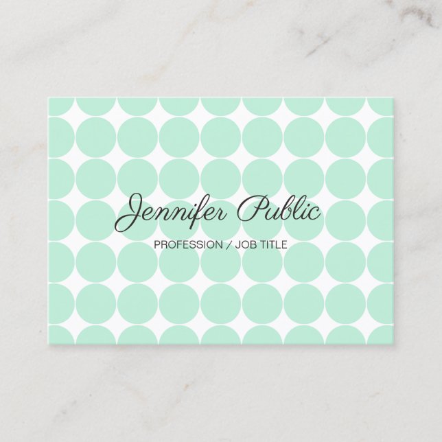Modern Elegant Mint Green White Handwritten Script Business Card (Front)