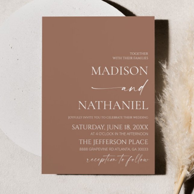 Modern Elegant Mocha Mousse Brown Wedding Invitation (Creator Uploaded)