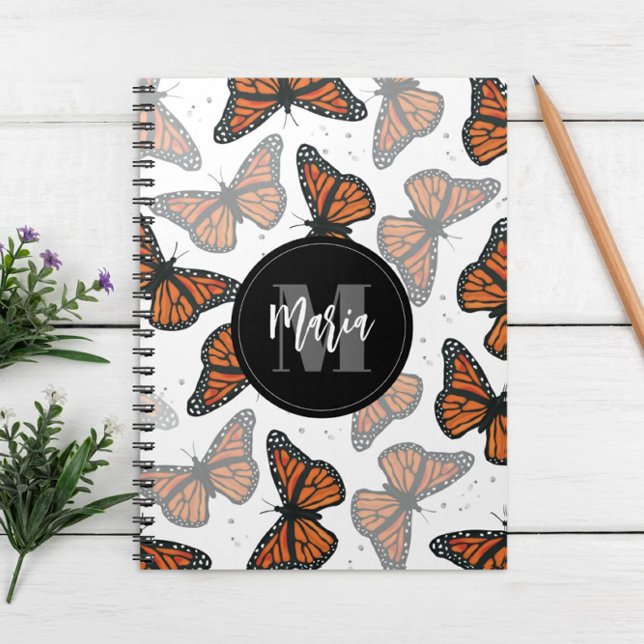 Modern Elegant Monarch Butterfly Monogrammed  Notebook (Creator Uploaded)