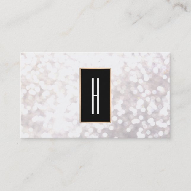 Modern Elegant Monogram, Black and White Bokeh Business Card (Front)