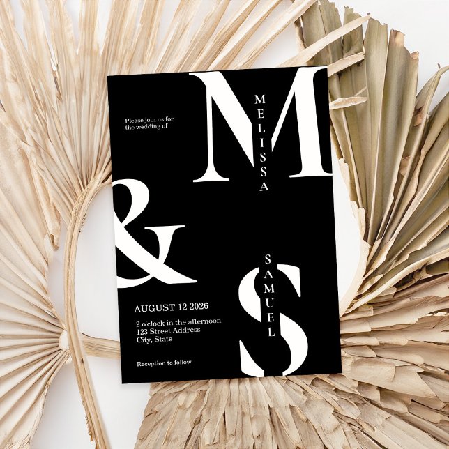 Modern Elegant Monogram Black and White Wedding Invitation (Creator Uploaded)