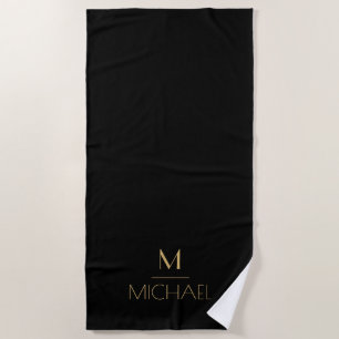 Modern Elegant Monogram  Black & Gold  Bath Mat