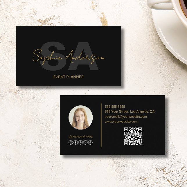 Modern Elegant Monogram Black Gold Professional Business Card (Modern Elegant Monogram Black Gold Professional Business Card)