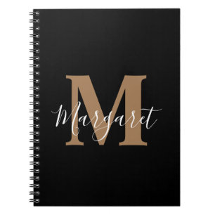 Modern Elegant Monogram Black Notebook