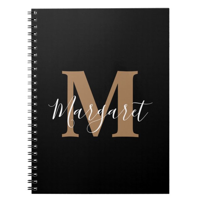 Modern Elegant Monogram Black Notebook (Front)