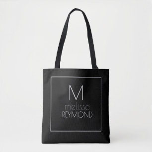 modern elegant monogram black tote bag