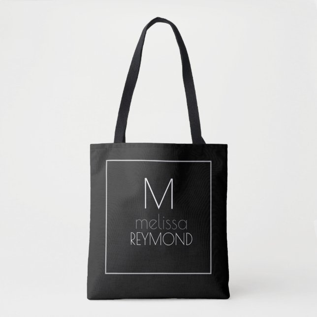 modern elegant monogram black tote bag (Front)