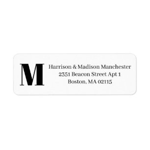 Modern Elegant Monogram black & white custom chic Return Address Label