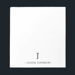 Modern Elegant Monogram Black White Notepad<br><div class="desc">Easily add your custom monogram initial and name to this elegant black and white notepad.</div>