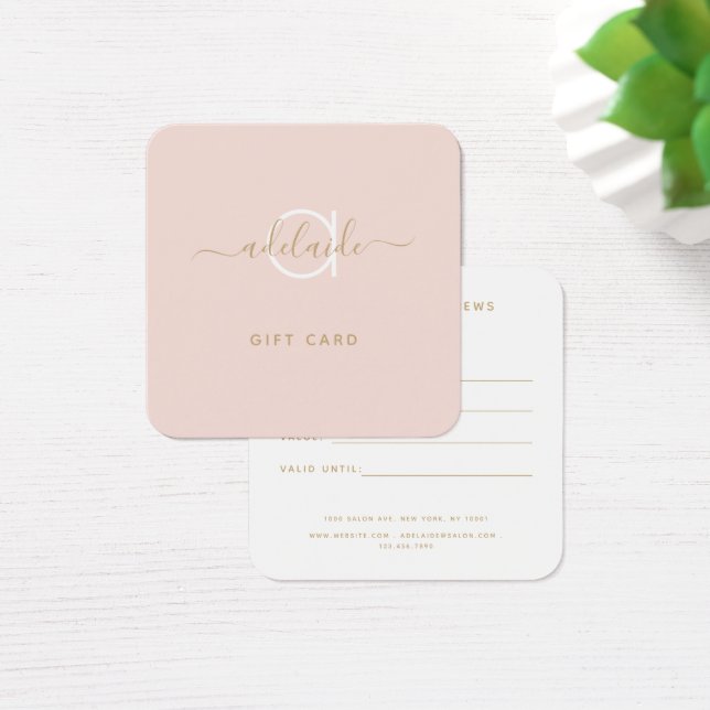 Modern Elegant Monogram Blush Pink Gold Gift Card (Desk)