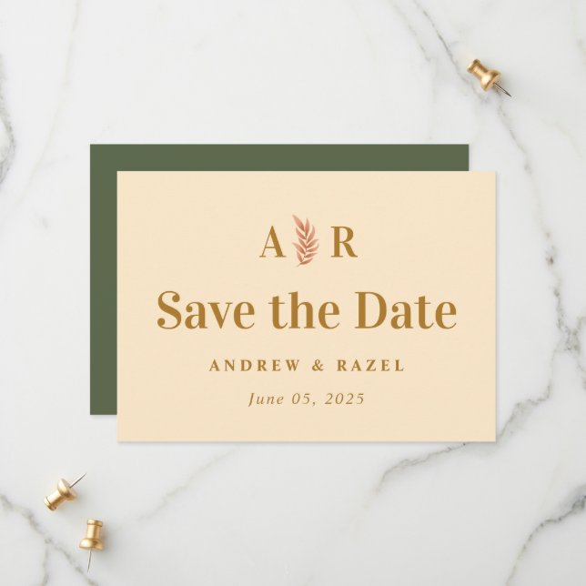 Modern Elegant Monogram Boho Wedding Save The Date (Front/Back In Situ)
