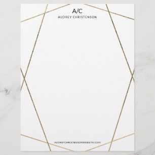 Modern elegant monogram chic gold geometric frame custom letterhead