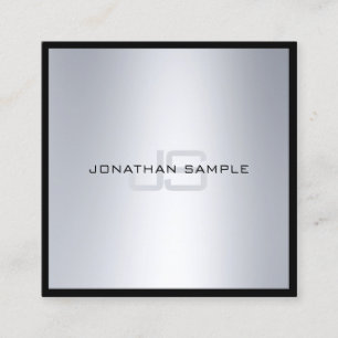 Modern Elegant Monogram Chic Silver Look Plain Square Business Card