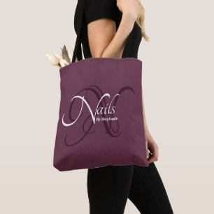 Modern Elegant Monogram deep plum Nail Artist Tote Bag