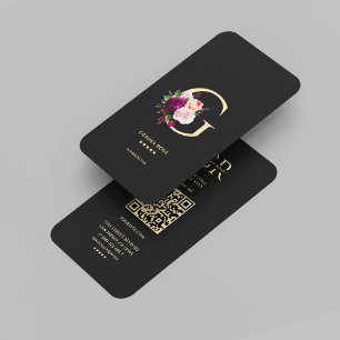 Modern Elegant Monogram G Floral Black Gold Business Card
