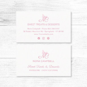 Modern Elegant Monogram Girly Baby Pink Butterfly Business Card