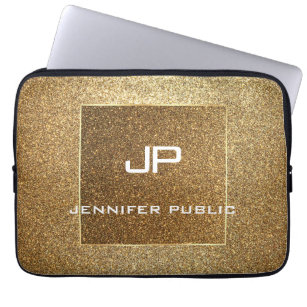Modern Elegant Monogram Gold Glitter Template Laptop Sleeve