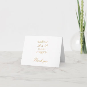 Modern Elegant Monogram Gold Swirl Blank Wedding Thank You Card