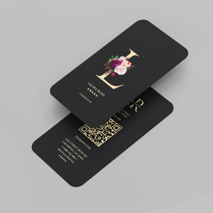 Modern Elegant Monogram L Floral Black Gold Business Card