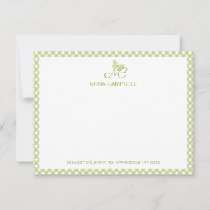 Modern Elegant Monogram Light Green Gingham Checks Card