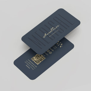 Modern Elegant Monogram Medical Doctor Dark Blue Business Card