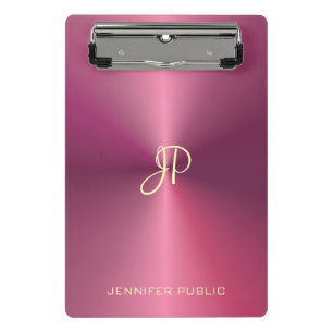 Modern Elegant Monogram Metallic Look Pink Mini Clipboard