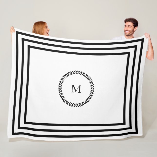Modern Elegant monogram Minimalist black frame  Fleece Blanket (In Situ)
