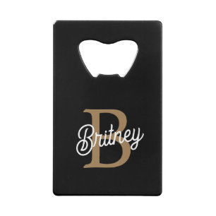 Modern Elegant Monogram Name Black Gold Script