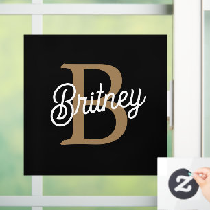 Modern Elegant Monogram Name Black Gold Script
