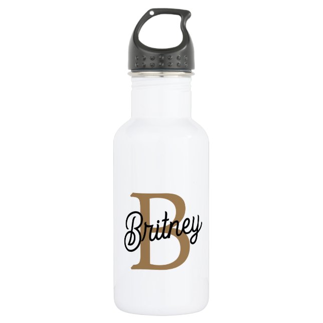 Modern Elegant Monogram Name  Black Gold Script  532 Ml Water Bottle (Front)