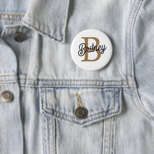 Modern Elegant Monogram Name Black Gold Script 6 Cm Round Badge