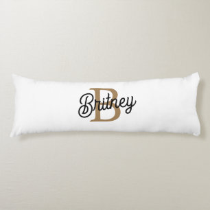 Modern Elegant Monogram Name  Black Gold Script  Body Cushion