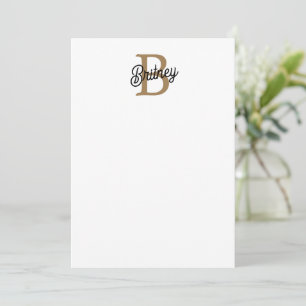 Modern Elegant Monogram Name  Black Gold Script  Card
