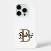 Modern Elegant Monogram Name  Black Gold Script 