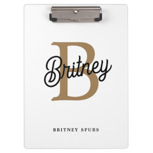 Modern Elegant Monogram Name  Black Gold Script  Clipboard