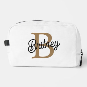 Modern Elegant Monogram Name Black Gold Script Dopp Kit