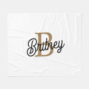 Modern Elegant Monogram Name  Black Gold Script  Fleece Blanket
