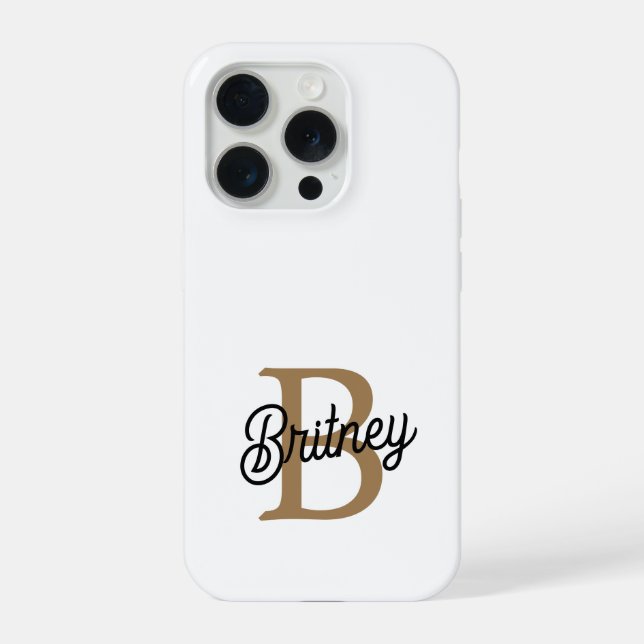 Modern Elegant Monogram Name  Black Gold Script  iPhone Case (Back)