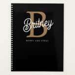 Modern Elegant Monogram Name Black Gold Script Planner<br><div class="desc">The Modern Elegant Monogram Name Black Gold Script Planner is designed to bring a touch of sophistication to your organisation. Featuring a stylish black cover with your monogram and name in elegant gold script, this planner offers both weekly and monthly views, making it perfect for scheduling appointments, planning events, and...</div>