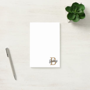 Modern Elegant Monogram Name Black Gold Script Post-it Notes