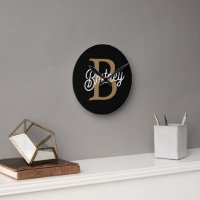 Modern Elegant Monogram Name Black Gold Script