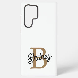 Modern Elegant Monogram Name  Black Gold Script  Samsung Galaxy Case