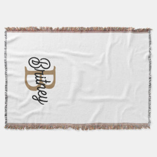 Modern Elegant Monogram Name  Black Gold Script  Throw Blanket