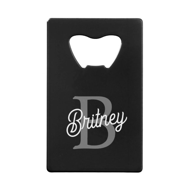 Modern Elegant Monogram Name  Black Grey Script  (Front)