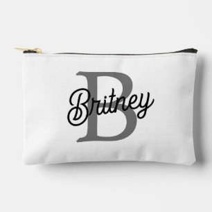 Modern Elegant Monogram Name Black Grey Script Accessory Pouch